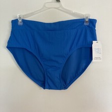 Women's Time & Tru High Waist Ribbed Swim Bottoms Blue 2X (20-22) Knot Detail