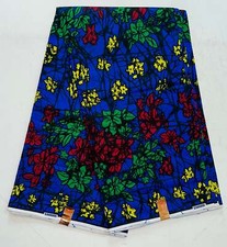 African Fabric/ Ankara - Blue, Red 'Views From Lake Mweru', YARD or WHOLESALE