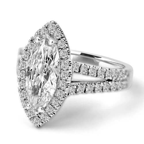 3.50Ct White Marquise Lab Created Engagement Halo Ring 14k White Gold Plated