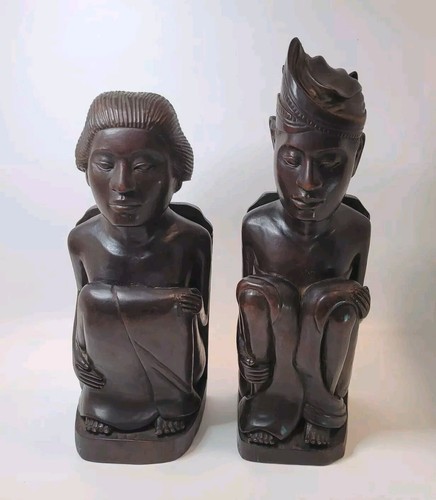 Handgeschnitzte Holz Indonesische Paar Buchstützen/Skulpturen 2er Set Boho Tribal - Bild 2 von 21