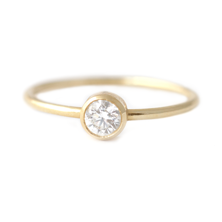 0.2ct Round Moissanite Engagement Ring Yellow Gold Plated Bezel Set Minimalist