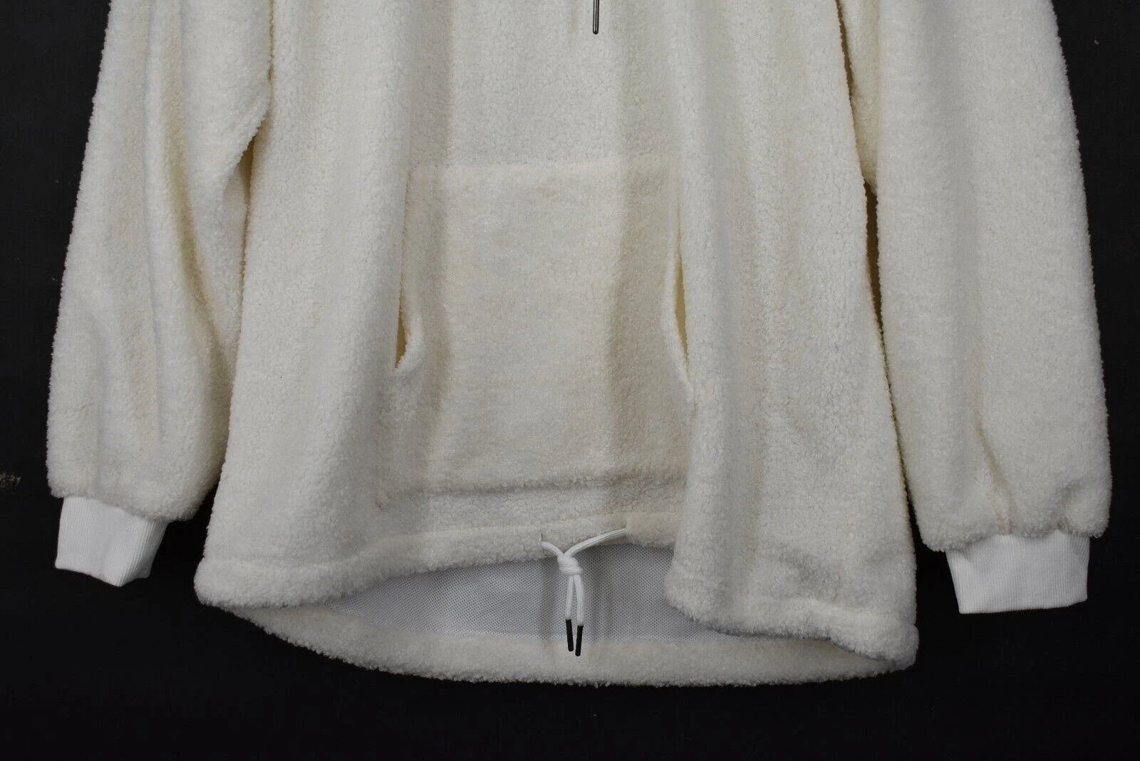 OFF WHITE Felpa con cappuccio Elite Drip donna manica lunga a costola cerniera canguro tasca pelliccia sintetica XL