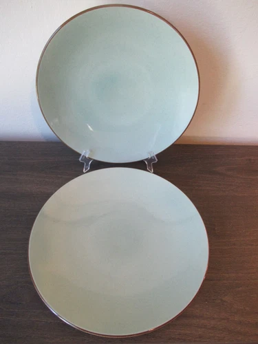 Nautica Island Shores Aqua & Brown Coupe 11” Dinner Plates set 2