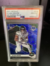 2021 Mosaic Elijah Moore No Huddle Blue PRIZM Rookie RC /75 PSA 10 POP 1 Jets