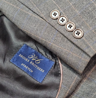 Brooks Brothers 346 Stretch Wool Brown Plaid Blazer Sport Jacket