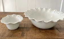 Mikasa Ruffles Serving Bowl Set of 2 White Ruffle Trim Eyelet Edge 9" and 5"