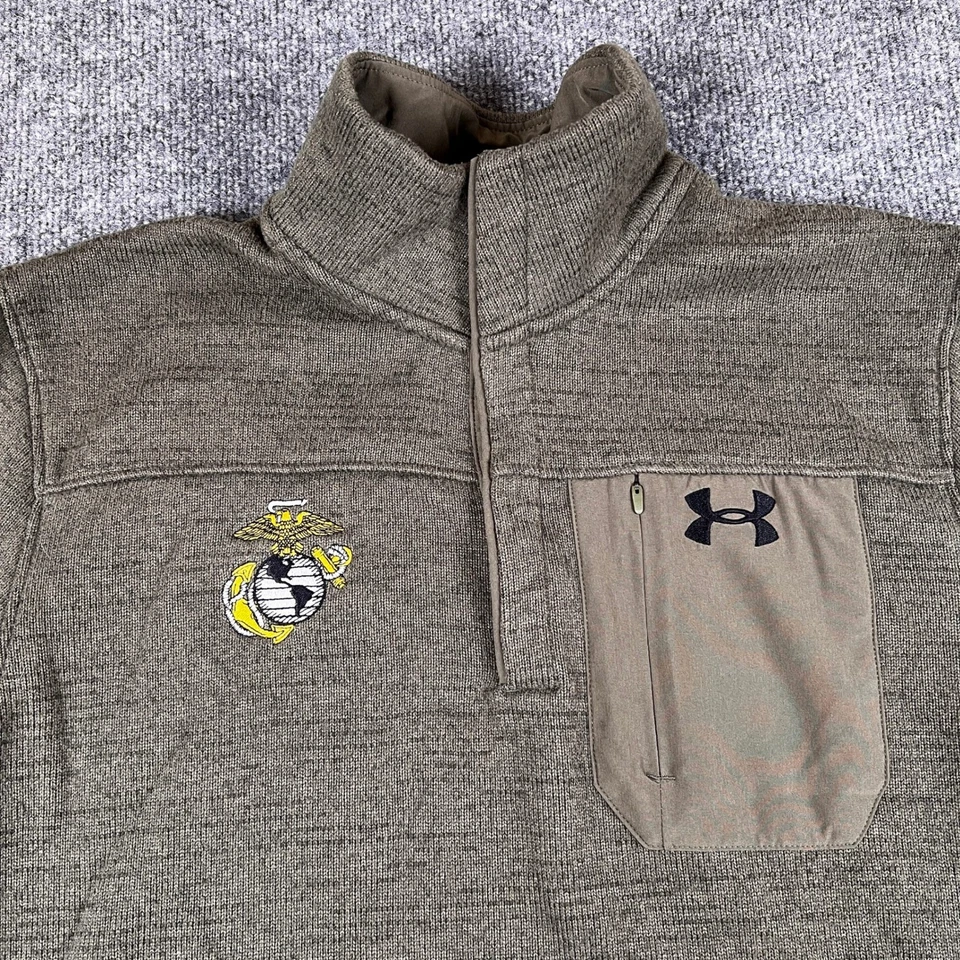 Sudadera Under Armour Para Hombres M Verde* Brezo Pullover USMC Marines Militar Foto 3 de 4