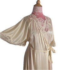 90s Lily Of France Lace Kimono Floral Robe Women's Size Medium Belted Vintage