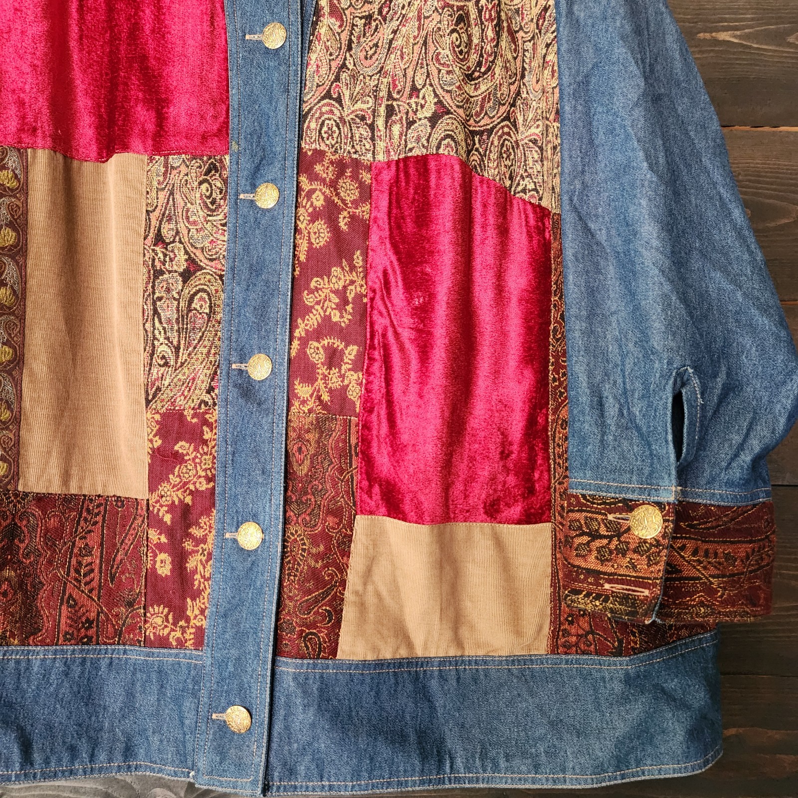 VTG 90s White Sage Patchwork  Denim Jacket 22W 24… - image 2