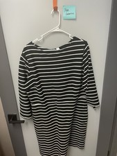 Ladies Old Navy Black/White Stripe 1/2 Sleeve Knee Length Knit Dress - Size XL