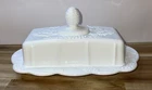Indiana Milk Glass - Opaque White - Harvest Grape Butter Dish & Cover VTG