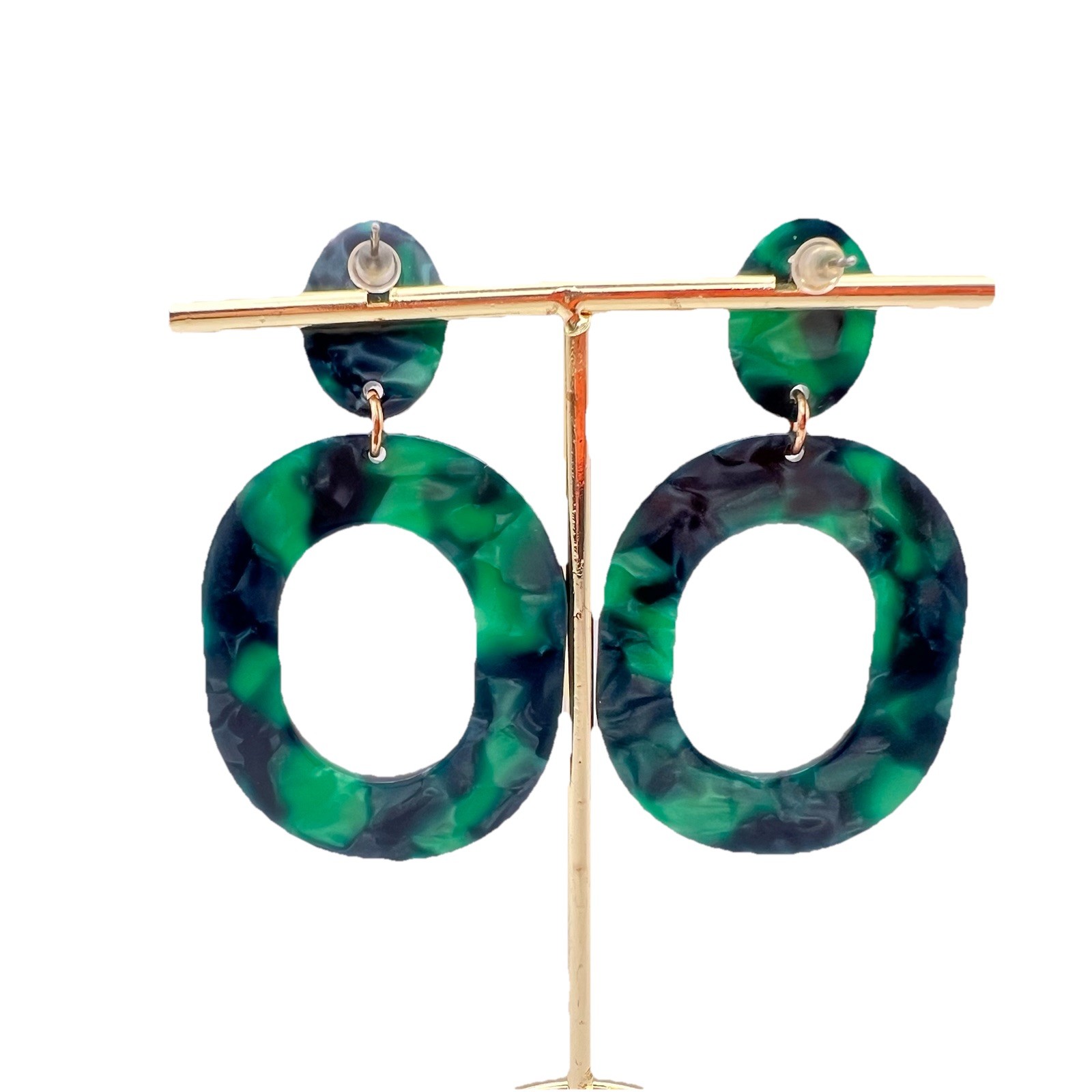 Large Tortoise Shell Effect Green/Black Acrylic/R… - image 7