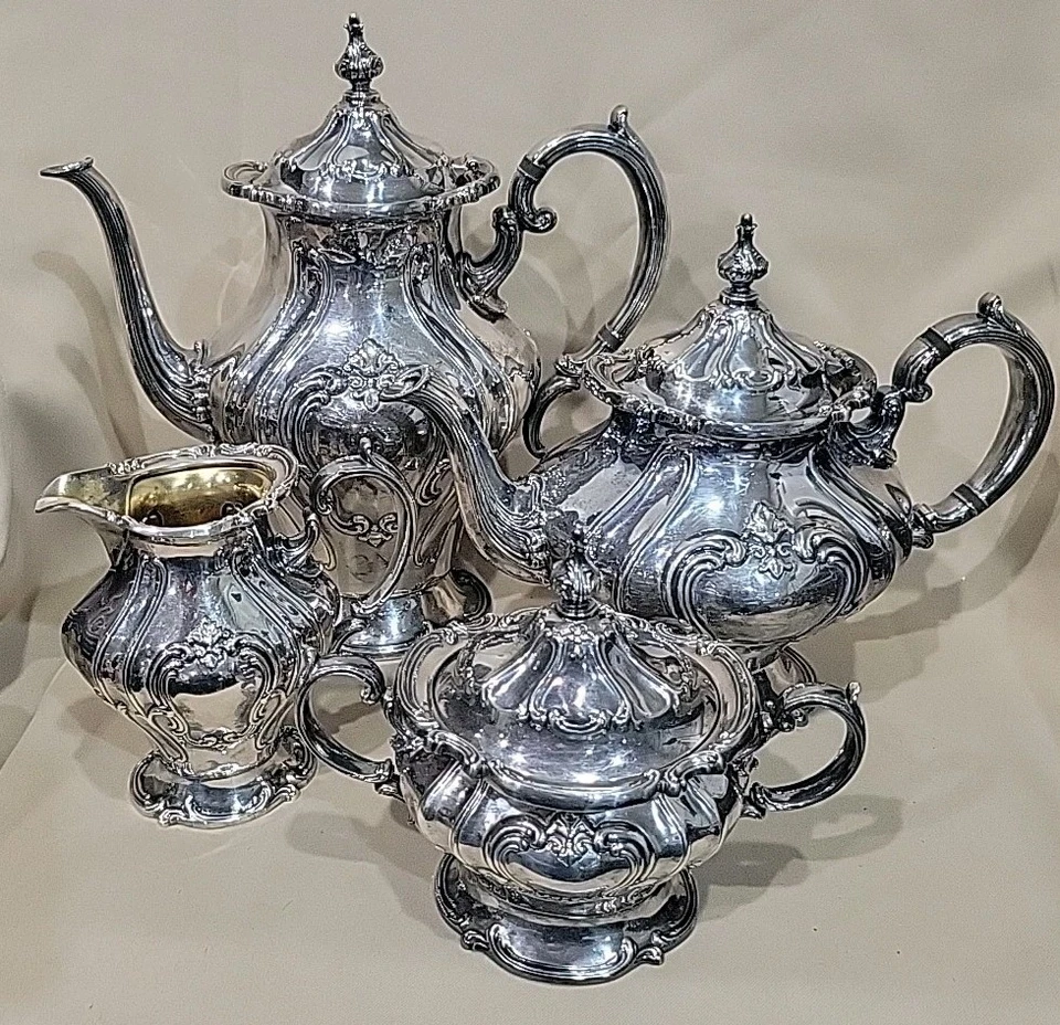 JUEGO DE CAFÉ/TÉ VINTAGE GORHAM CHANTILLY PLATEADO YC1301-1304 4 PIEZAS PRECIOSO Foto 4 de 4