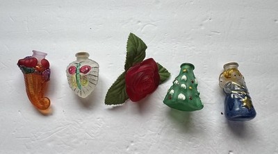 VTG Glass Light Cover Ornaments Rose Angel Tree Butterfly Cornucopia Lot Of 5