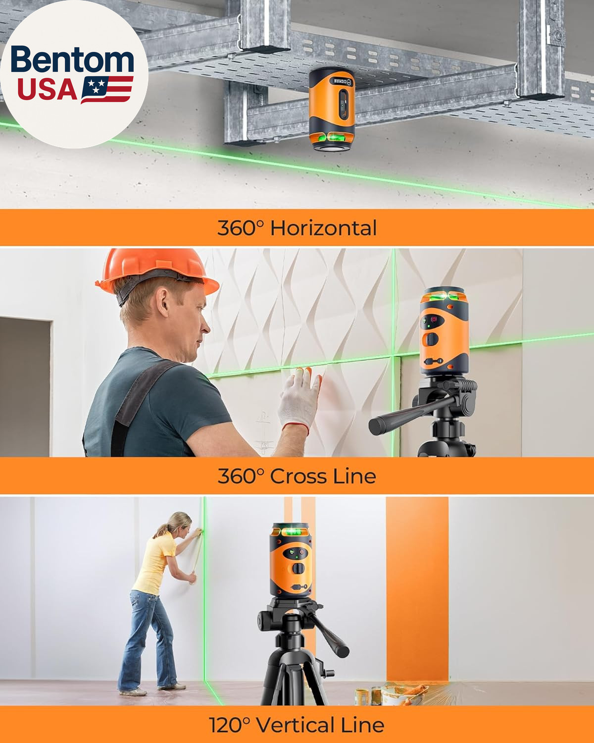 360° Laser Level with Tripod, Green Self Leveling Cross Line Laser, 100Ft Laser