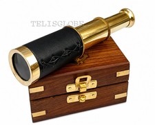 Vintage Brass Telescope Spyglass Nautical Marine with Wooden Box Leather GIFT