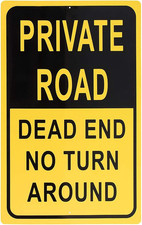 Private Road Sign - Dead End No Turn around Property Parking Legend, Trespassers
