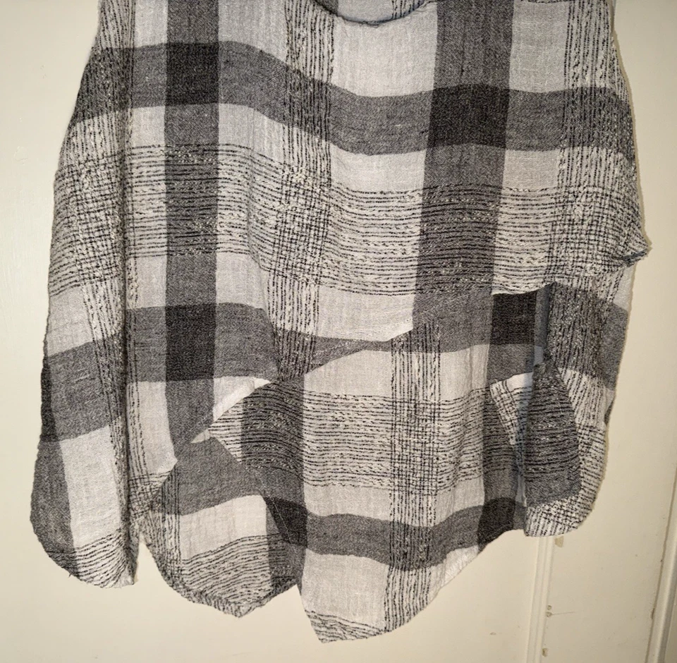Túnica xadrez transparente etiqueta preta Alemanha linho Lagenlook sem mangas O/S - Imagem 3 de 4