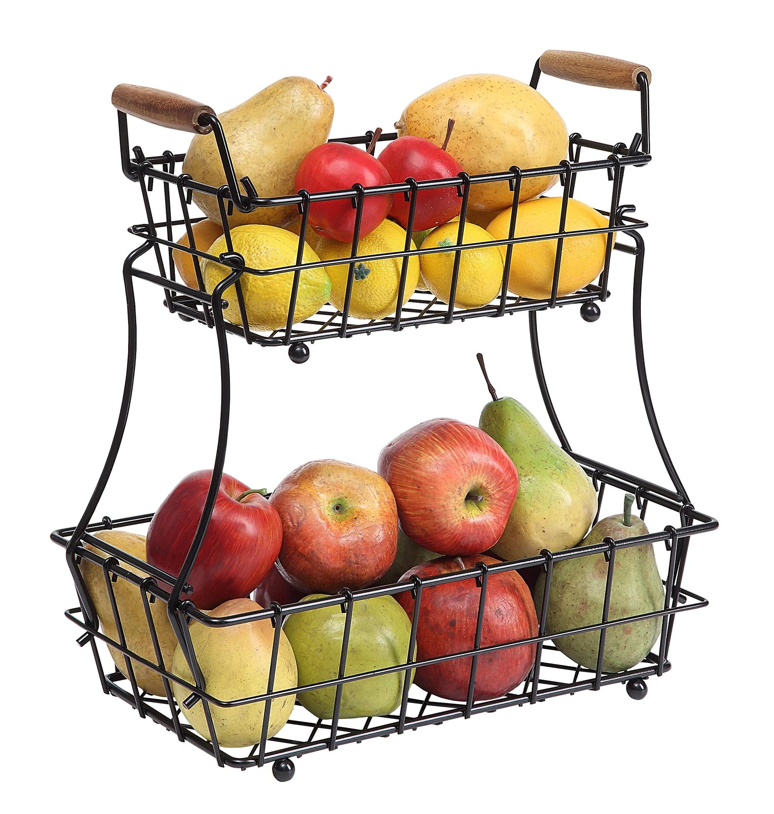 2-Tier Rectangle Countertop Fruit, Bread Wire Basket (Black, Metal)