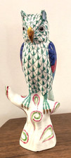 HEREND PORCELAIN OWL FIGURE GREEN FISH NET #5103
