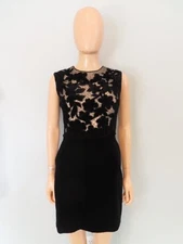 VALENTINO Black Velvet/Floral Laser Cut/Mesh/Beaded Sleeveless Dress 38/US 2