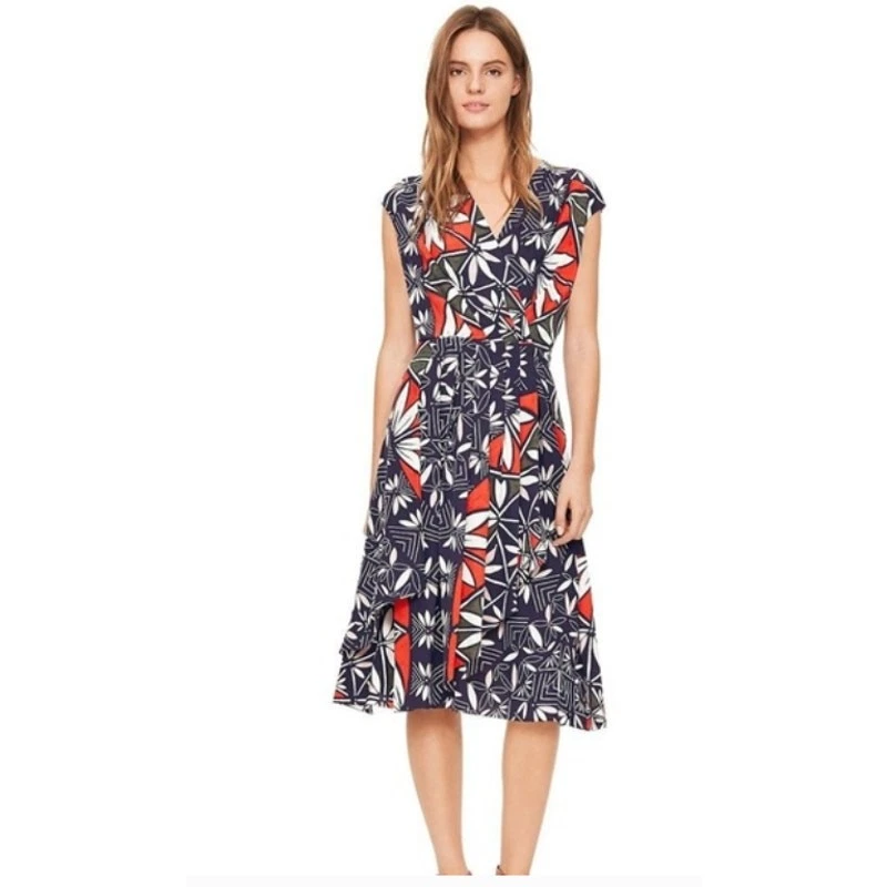 Abito midi Tory Burch Acoma Pottery avvolgente in seta NUOVO Michelle Obama S taglia 6 $595 MCM