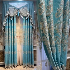 luxury European Embroidery valance blue cloth bedroom Velvet curtain tulle M1797
