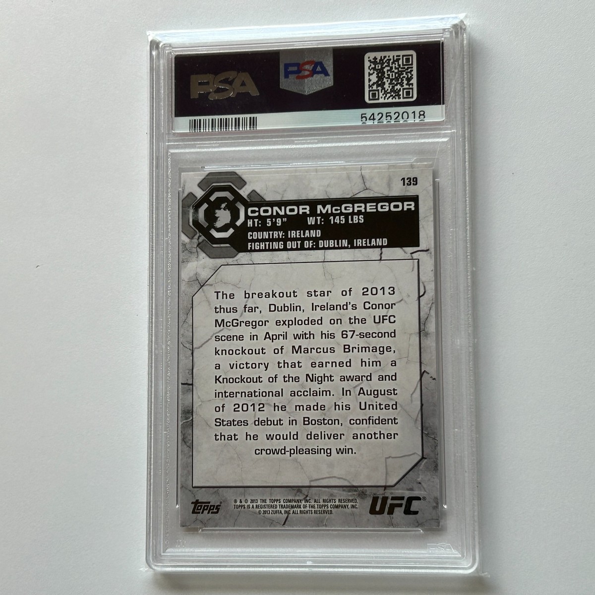 Conor McGregor 2013 Topps UFC Bloodlines Rookie Card #139 PSA 9