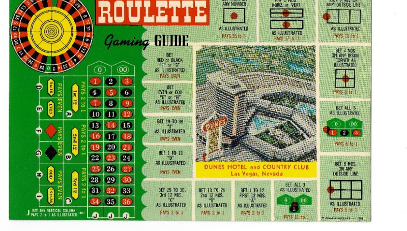 Roulette Gaming Guide 1960s  LAS VEGAS Postcard DUNES HOTEL & COUNTRY CLUB