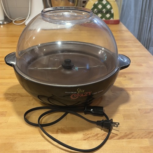 Vintage West Bend Stir Crazy 6 Qt. corn popper. Black  No Lid. Tested And Works
