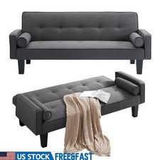 Convertible Futon Sofa Bed Adjustable Backrest Sleeper Couch W/ Round Pillows US