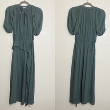 Ulla Johnson Women's Size 00 Leah Draped Ruffled Green Midi Dress