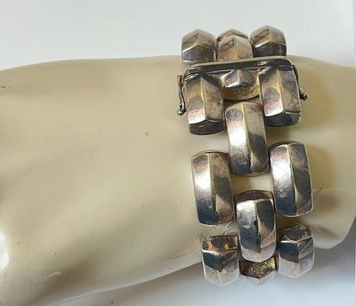 Vintage FMC 925 Italy, Sterling Silver Link Bracelet 1  Wide