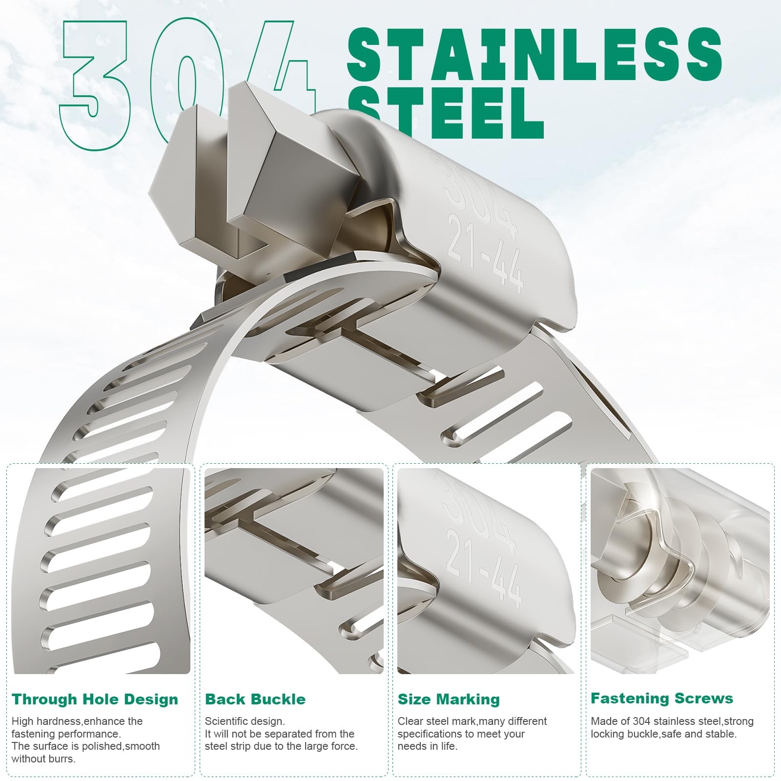 OURU 175PCS Hose Clamps Stainless Steel Assortment Adjustable 1/4-26-51mm Wor...