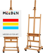 Large Studio H-Frame Beech Wood Artist Easel - Adjustable Movable Tilting Easel,