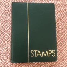 STAMPS - STOCKBOOK 32 WHITE PAGE-STAMPS LOGO - GREEN  -  SLIGHT  MARKS AS SHOW -