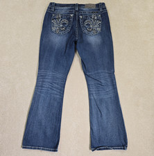 Miss Me Women's Jeans 29 Mid Rise Easy Boot Cut JE5145B3 Bling Embroidered