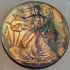 1x 2001 Walking Liberty Silver Dollar 1oz Fine Silver Rainbow Tone