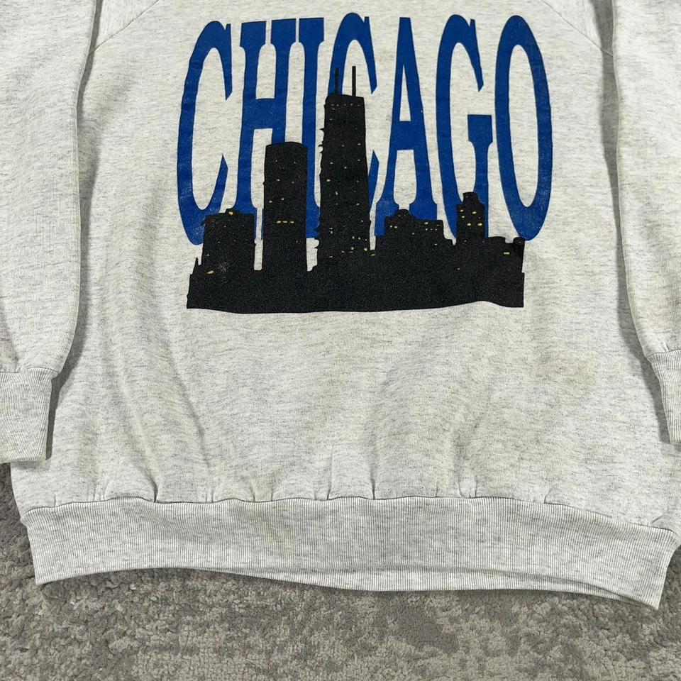 Sudadera De Colección Chicago Para Hombre XL Fruit of the Loom Cuello Redondo Skyline Años 90 EE. UU. Foto 3 de 4