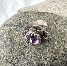 Sterling Purple Gemstone Blooming Flower Ring Size 5.75 And 9 Grams