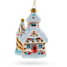Candy-Coated Gingerbread House Blown Glass Ornament