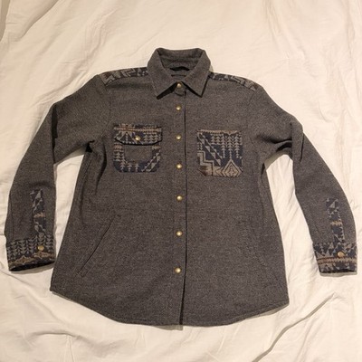 Pendleton Harding Herringbone Cross tweed WOOL Shirt Snap  Small Blue Gray