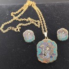 Speidel Signed 10K Gold Filled Purple Blue Enamel Pendant Necklace Earring Set — photo 7