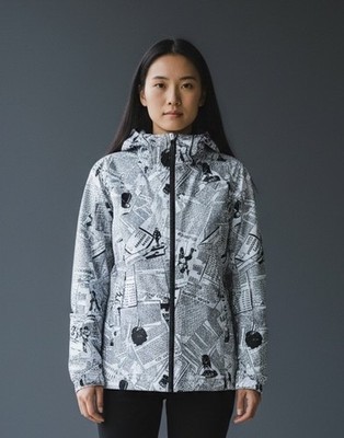 The North Face Newspaper Print Hooded Zip Up Windbreaker Rain Jacket Womens XS