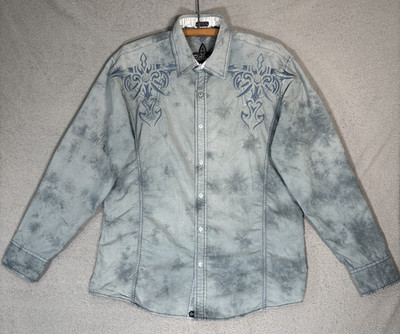 Roar Mens Button Down Shirt Size XL Grey Stone Wash Affliction Like Western Yoke