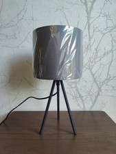 Small Modern Black Metal Tripod Table Lamp With Grey Shade