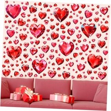 191 Pcs Valentines Wall Decals Diamond Faceted Love Heart Wall Stickers Red
