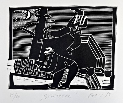Fons - Holzschnitt woodcut signiert signed Augsburg 1975