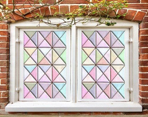 3D Pink Triangle ZHUA419 Window Film Print Sticker Cling Stained Glass UV Zoe - Photo 1/11