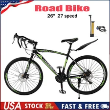 27 speed Road Bike Racing Bicycle 700C 26" Wheels Adult Black+Green U